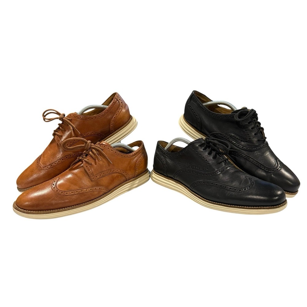 Cole Haan Lunargrand Wingtip Size 10.5 Leather Oxford Shoes Brown & Black